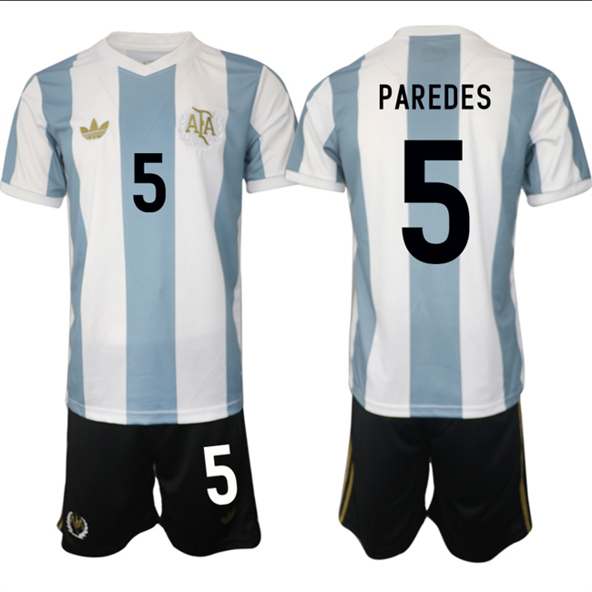 Men's Argentina #5 Leandro Paredes White/Blue 2024-25 50th Anniversary Home Soccer Jersey Suit